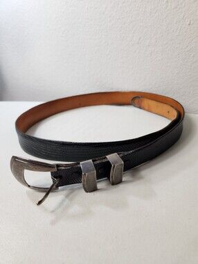 James Reid Mens |38| Black Genuine Lizard Sterling Silver Belt